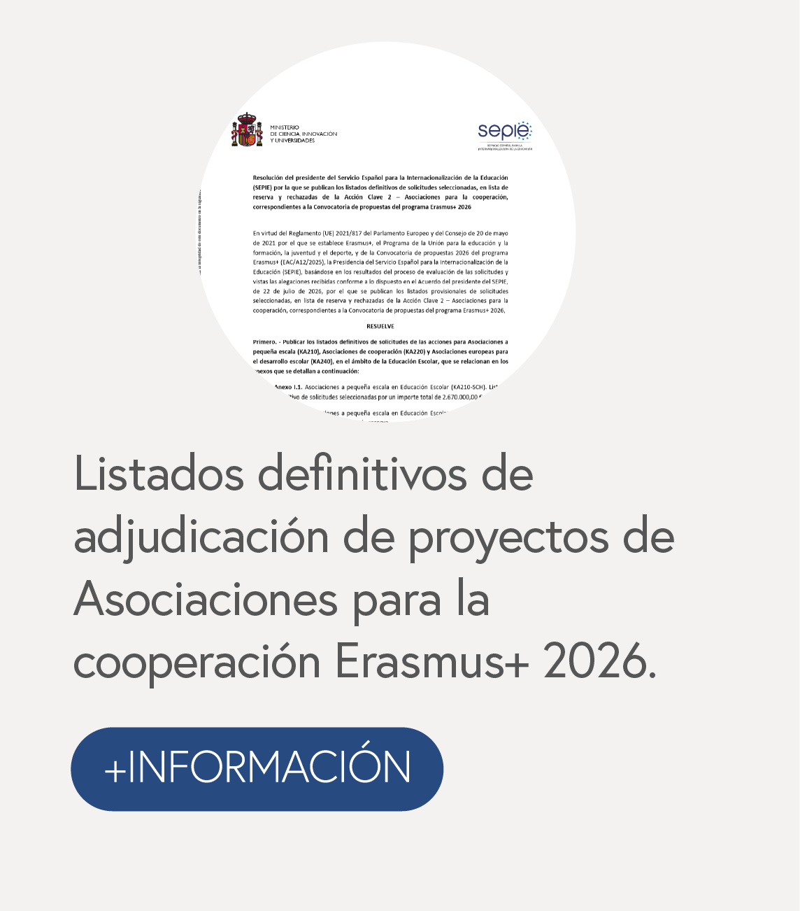 Listados definitivos de adjudicación de proyectos para Asociaciones para la cooperación Erasmus+ 2026