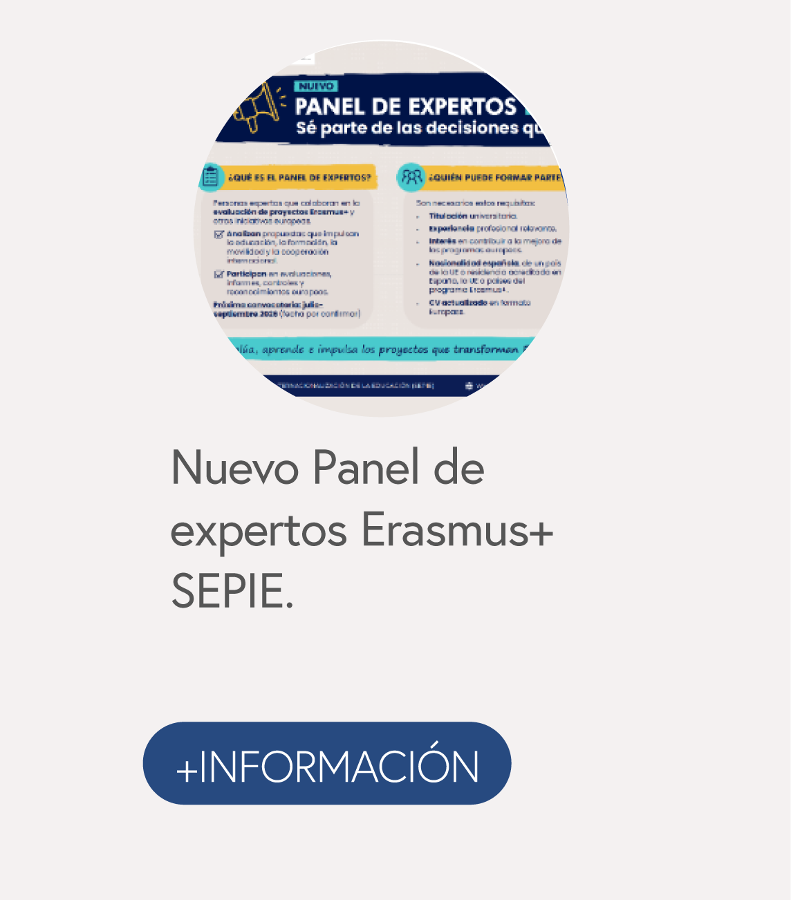Nuevo Panel de expertos Erasmus+ SEPIE.